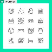 Set of 16 Vector Outlines on Grid for clapboard action creative dollar business economy Editable Vector Design Elements