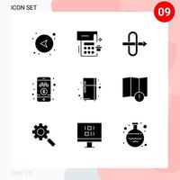 Group of 9 Solid Glyphs Signs and Symbols for alert fridge gateway electronic device pay money Editable Vector Design Elements