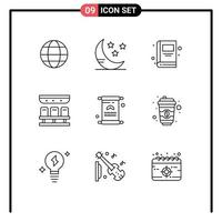 Set of 9 Modern UI Icons Symbols Signs for mubarak iftar school invitation travel Editable Vector Design Elements