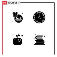 Mobile Interface Solid Glyph Set of 4 Pictograms of clothes time sale clock education Editable Vector Design Elements