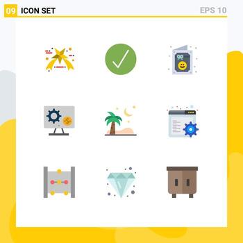 9 Flat Color concept for Websites Mobile and Apps ramadan gear celebration setting monitor Editable Vector Design Elements