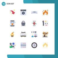 User Interface Pack of 16 Basic Flat Colors of lock software electric development flame Editable Pack of Creative Vector Design Elements