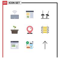 Group of 9 Modern Flat Colors Set for shopping map fencing location plant Editable Vector Design Elements