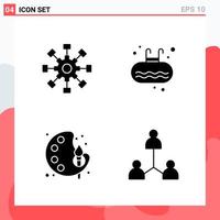 Collection of 4 Vector Icons in solid style. Modern Glyph Symbols for Web and Mobile. Solid Icon Sign Isolated on White Background. 4 Icons.