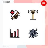 4 Universal Filledline Flat Colors Set for Web and Mobile Applications canada cogwheel service marketing settings Editable Vector Design Elements