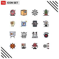 Modern Set of 16 Flat Color Filled Lines Pictograph of essential battery minus winter snow Editable Creative Vector Design Elements