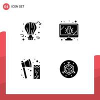 4 Universal Solid Glyphs Set for Web and Mobile Applications air balloon construction city life screen tool Editable Vector Design Elements