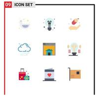 Pictogram Set of 9 Simple Flat Colors of layout sell child home night Editable Vector Design Elements