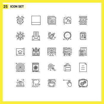 Mobile Interface Line Set of 25 Pictograms of vintage squares learning shapes cube Editable Vector Design Elements
