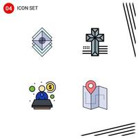 Universal Icon Symbols Group of 4 Modern Filledline Flat Colors of arrange consultant stack cross map Editable Vector Design Elements