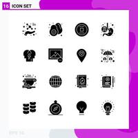 16 Universal Solid Glyphs Set for Web and Mobile Applications conflict stomach control health cancer Editable Vector Design Elements
