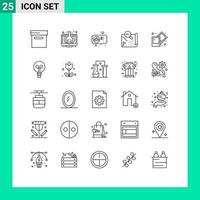 Mobile Interface Line Set of 25 Pictograms of process search mardi gras map route Editable Vector Design Elements