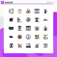 Filled line Flat Color Pack of 25 Universal Symbols of page browser key alert rings Editable Vector Design Elements