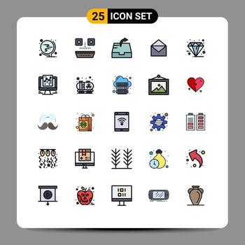 User Interface Pack of 25 Basic Filled line Flat Colors of friday black mail open mail Editable Vector Design Elements