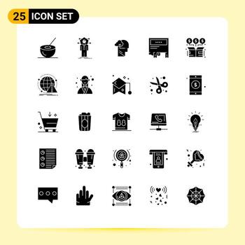 25 User Interface Solid Glyph Pack of modern Signs and Symbols of message advertising network ad mind Editable Vector Design Elements