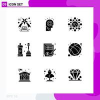 Pictogram Set of 9 Simple Solid Glyphs of document accuracy molecule tool cleaner Editable Vector Design Elements