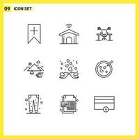 9 Thematic Vector Outlines and Editable Symbols of outdoor mountains table work place desk Editable Vector Design Elements