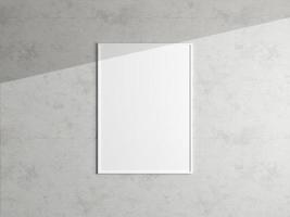 Minimal poster picture frame mockup hanging on the white wall. Blank frame mockup. Clean, modern, minimal frame. 3d rendering. photo
