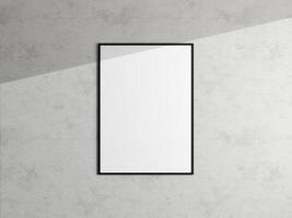 Minimal poster picture frame mockup hanging on the white wall. Blank frame mockup. Clean, modern, minimal frame. 3d rendering. photo