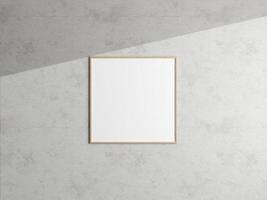 Minimal poster picture frame mockup hanging on the white wall. Blank frame mockup. Clean, modern, minimal frame. 3d rendering. photo