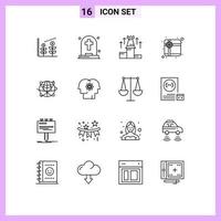 Set of 16 Vector Outlines on Grid for data globe up present box Editable Vector Design Elements