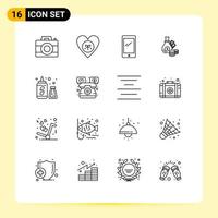 Pack of 16 Modern Outlines Signs and Symbols for Web Print Media such as coins bank like money android Editable Vector Design Elements