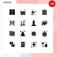 Pack of 16 Modern Solid Glyphs Signs and Symbols for Web Print Media such as travel accommodation one wheel chinese building Editable Vector Design Elements