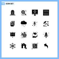 Set of 16 Commercial Solid Glyphs pack for invoice file computer dollar pasta Editable Vector Design Elements