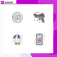 conjunto de 4 paquetes de iconos planos comerciales para elementos de diseño vectorial editables de carro de pistola de laberinto de proceso circular vector