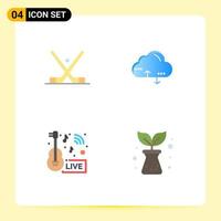 Set of 4 Vector Flat Icons on Grid for emblem music news stick computing broadcasting Editable Vector Design Elements