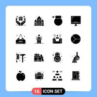 Group of 16 Solid Glyphs Signs and Symbols for drink imac bomb electronic computer Editable Vector Design Elements