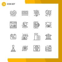 Pack of 16 Modern Outlines Signs and Symbols for Web Print Media such as user party generation holi balloon Editable Vector Design Elements