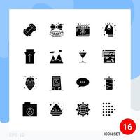 Modern Set of 16 Solid Glyphs Pictograph of touch gesture date public opinion marketing Editable Vector Design Elements