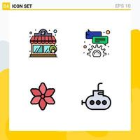 Mobile Interface Filledline Flat Color Set of 4 Pictograms of coffee house bathyscaph bubble flower 83 Editable Vector Design Elements