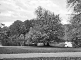 Frederiksborg Castle Park photographed in black and white, in autumn photo