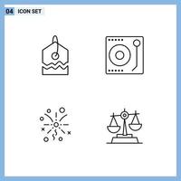 Stock Vector Icon Pack of 4 Line Signs and Symbols for label celebration audio player justice Editable Vector Design Elements