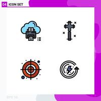 4 Thematic Vector Filledline Flat Colors and Editable Symbols of cloud circular printer christian shape Editable Vector Design Elements