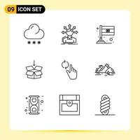 Pack of 9 Modern Outlines Signs and Symbols for Web Print Media such as hand education transition shepping box Editable Vector Design Elements