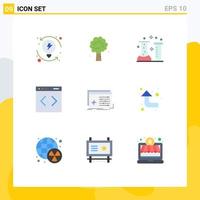 Modern Set of 9 Flat Colors Pictograph of website management spring content chemical lab Editable Vector Design Elements