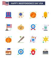 feliz día de la independencia paquete de iconos de 16 pisos para web e impresión país internacional helado americano editable elementos de diseño vectorial del día de estados unidos vector