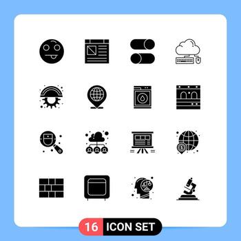 conjunto moderno de 16 pictogramas de glifos sólidos de elementos de diseño de vector editables de computación de ratón de diseño de nube de cuchillas