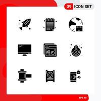 9 Universal Solid Glyphs Set for Web and Mobile Applications chart pc develop imac monitor Editable Vector Design Elements