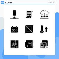 Group of 9 Modern Solid Glyphs Set for design sun computing date beach Editable Vector Design Elements