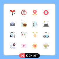 Group of 16 Flat Colors Signs and Symbols for message email map cack heart Editable Pack of Creative Vector Design Elements