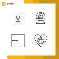 Pack of 4 Modern Filledline Flat Colors Signs and Symbols for Web Print Media such as engine scale search globe ecology Editable Vector Design Elements