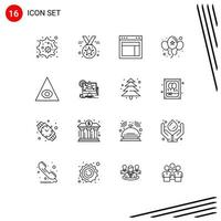 Set of 16 Commercial Outlines pack for god day layout party balloons Editable Vector Design Elements