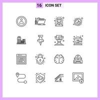 Outline Pack of 16 Universal Symbols of building quaver church play profession Editable Vector Design Elements