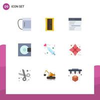 Pictogram Set of 9 Simple Flat Colors of heart technology interface products electronics Editable Vector Design Elements