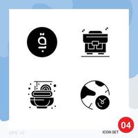 Pack of 4 Modern Solid Glyphs Signs and Symbols for Web Print Media such as afghani spaghetti currency money data Editable Vector Design Elements