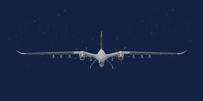 3D illustration of bayraktar akinci unmanned combat aerial vehicle on blue pattern bacground. Bayraktar akinci front view. Image for 3d illustration and infographics. photo